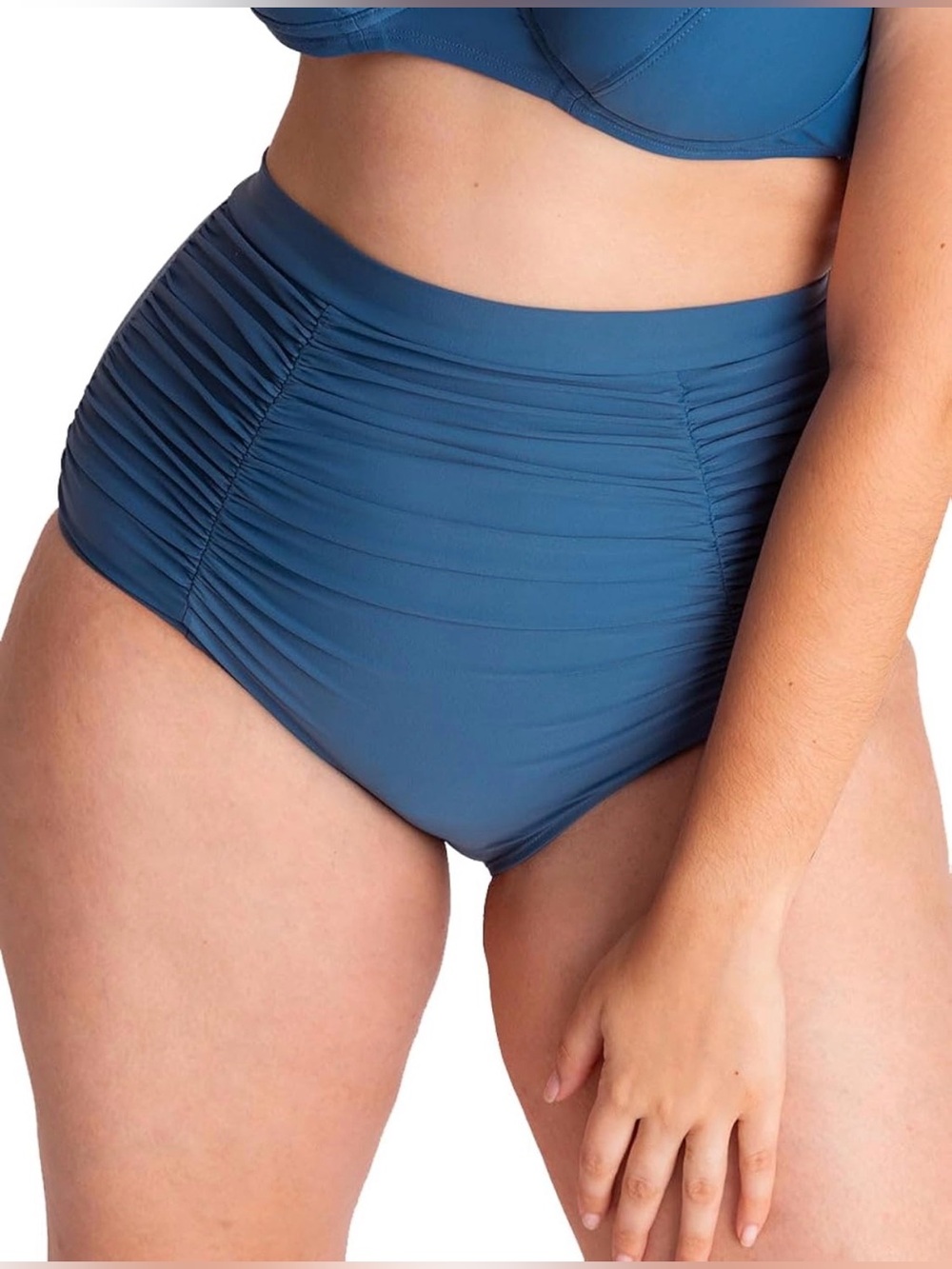 SHAPERMINT Women Ruched High Waisted Bikini Bottom, Tummy Control Full Coverage